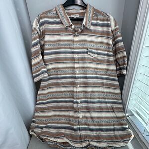 Men’s Frye & Co Aztec Western Shirt 2XLT Brown Striped Cotton Cowboy